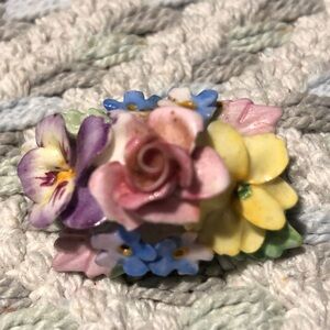 Coalbrook China Staffordshire Porcelain Flower Brooch